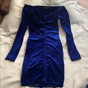 Blue Velvet off the shoulder long sleeve dress